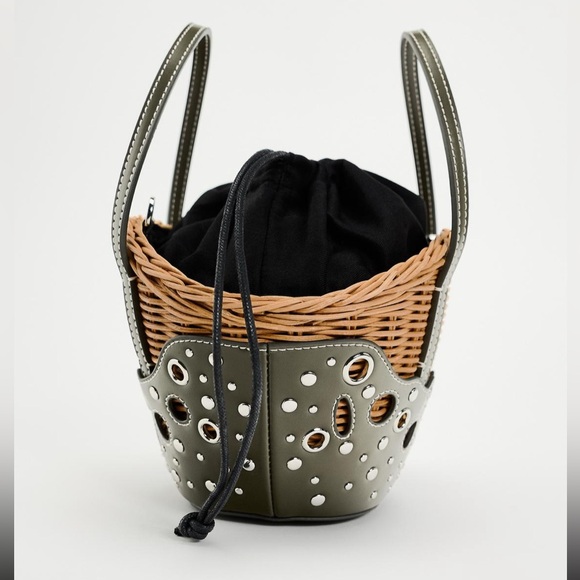Zara woven basket bag rattan leather, metal details - Picture 7 of 10